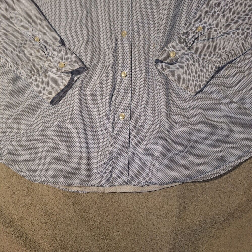 MASSIMO DUTTI-Finest Fabric-Mens L Blue Dress Shirt-Slim-Sml Geo Print-Cotton - Picture 2 of 10